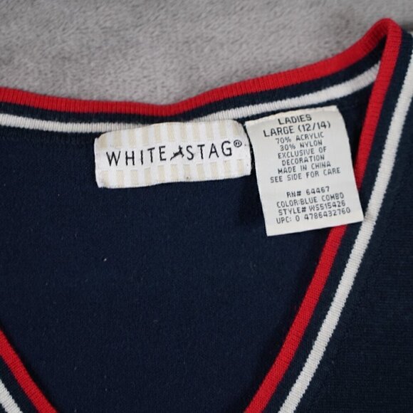 Vintage White Stag Patriotic V-Neck Polo Style Sleeveless Top Size L(12/14) - Picture 3 of 5